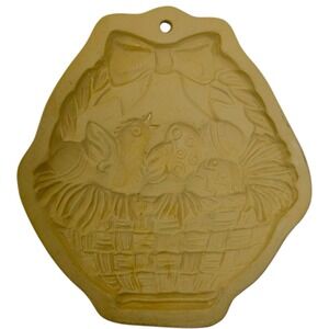 Vintage 1984 Brown Bag Cookie Art Stoneware Easter Basket Egg Bird Cookie Stamp